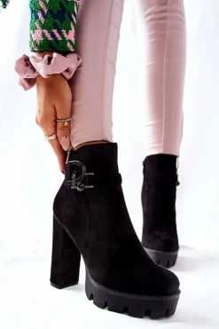 Discount Boto Zamszowe Botki Na Wysokim Obcasie Czarne Dianne