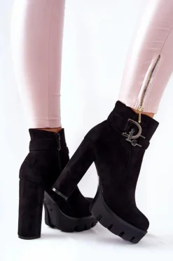 Discount Boto Zamszowe Botki Na Wysokim Obcasie Czarne Dianne