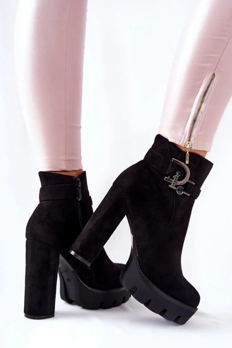 Discount Boto Zamszowe Botki Na Wysokim Obcasie Czarne Dianne