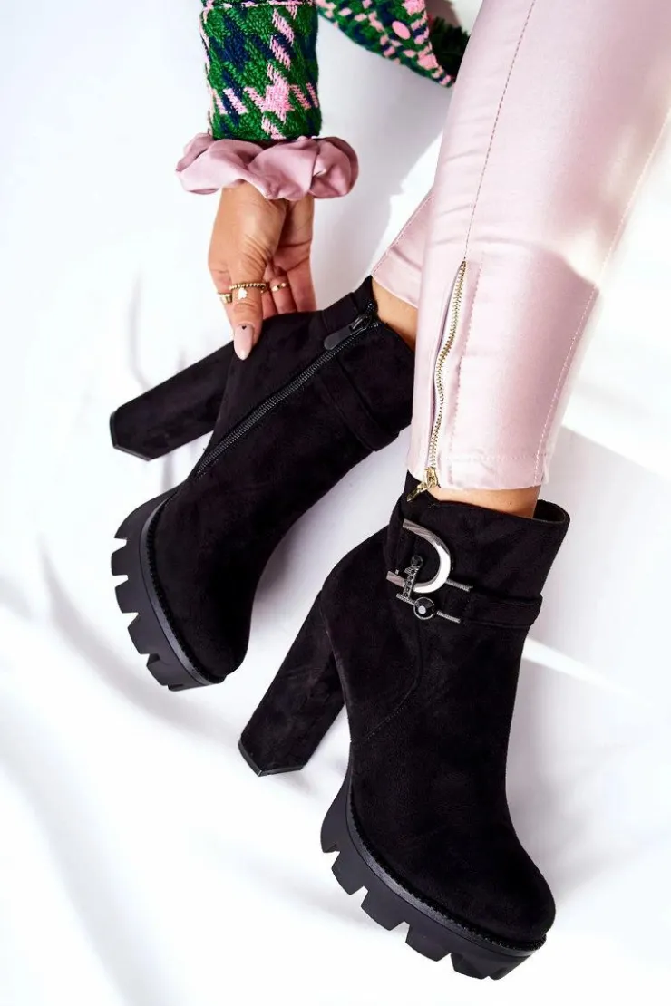 Discount Boto Zamszowe Botki Na Wysokim Obcasie Czarne Dianne