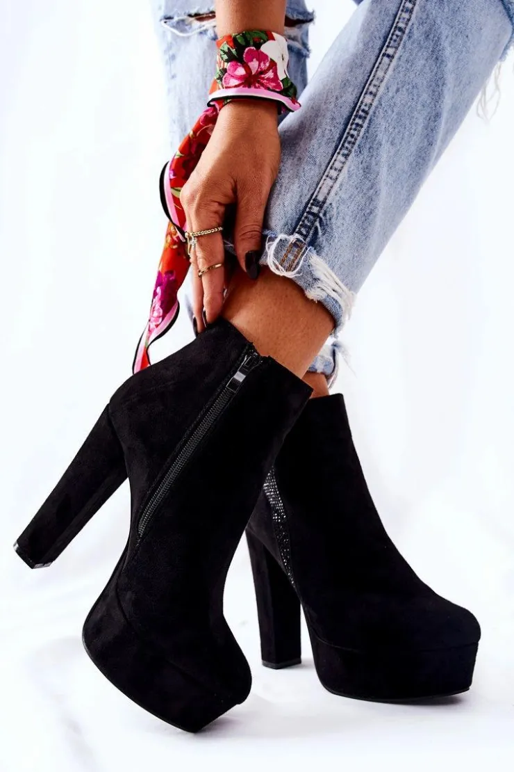 Outlet Boto Zamszowe Botki Na Wysokim Obcasie Czarne Sarsea