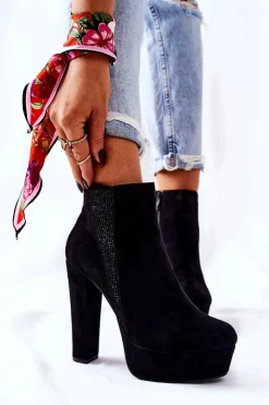 Outlet Boto Zamszowe Botki Na Wysokim Obcasie Czarne Sarsea