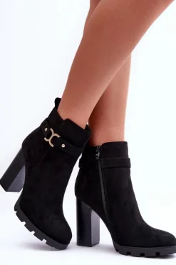 Damskie Boto Zamszowe Botki Na Wysokim Słupku Czarne Liani