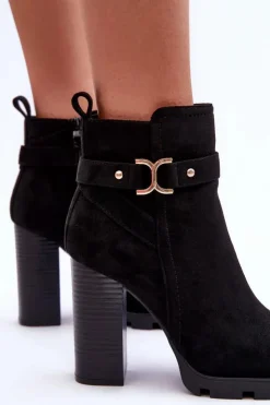 Damskie Boto Zamszowe Botki Na Wysokim Słupku Czarne Liani