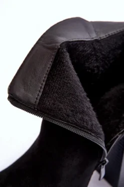 Damskie Boto Zamszowe Botki Na Wysokim Słupku Czarne Liani