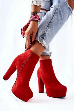 Damskie Boto Zamszowe Botki Na Wysokim Obcasie Czerwone Sarsea