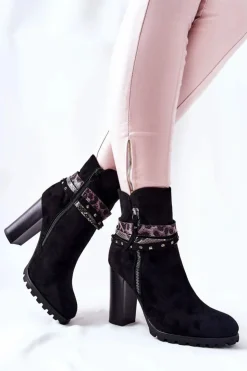 Hot Boto Zamszowe Botki Na Wysokim Słupku Czarne Besis