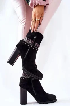 Hot Boto Zamszowe Botki Na Wysokim Słupku Czarne Besis