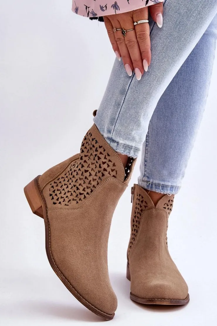 Outlet Boto Zamszowe Botki Nicole 2791/023 Ciemnobeżowe