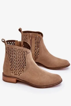Outlet Boto Zamszowe Botki Nicole 2791/023 Ciemnobeżowe