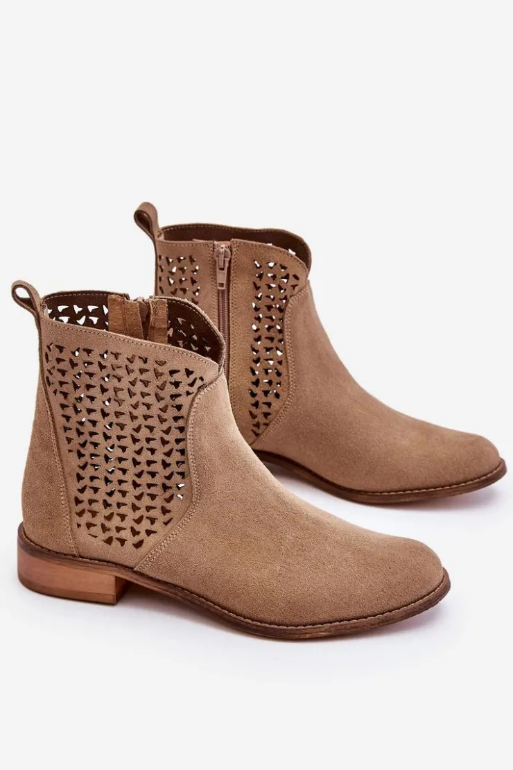 Outlet Boto Zamszowe Botki Nicole 2791/023 Ciemnobeżowe
