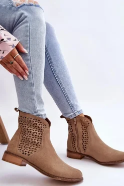 Outlet Boto Zamszowe Botki Nicole 2791/023 Ciemnobeżowe