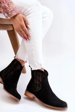Damskie Boto Zamszowe Botki Nicole 2791/028 Czarne