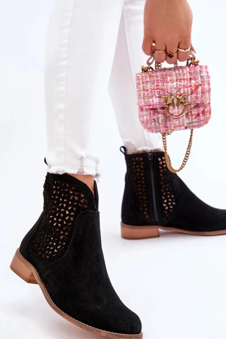 Damskie Boto Zamszowe Botki Nicole 2791/028 Czarne