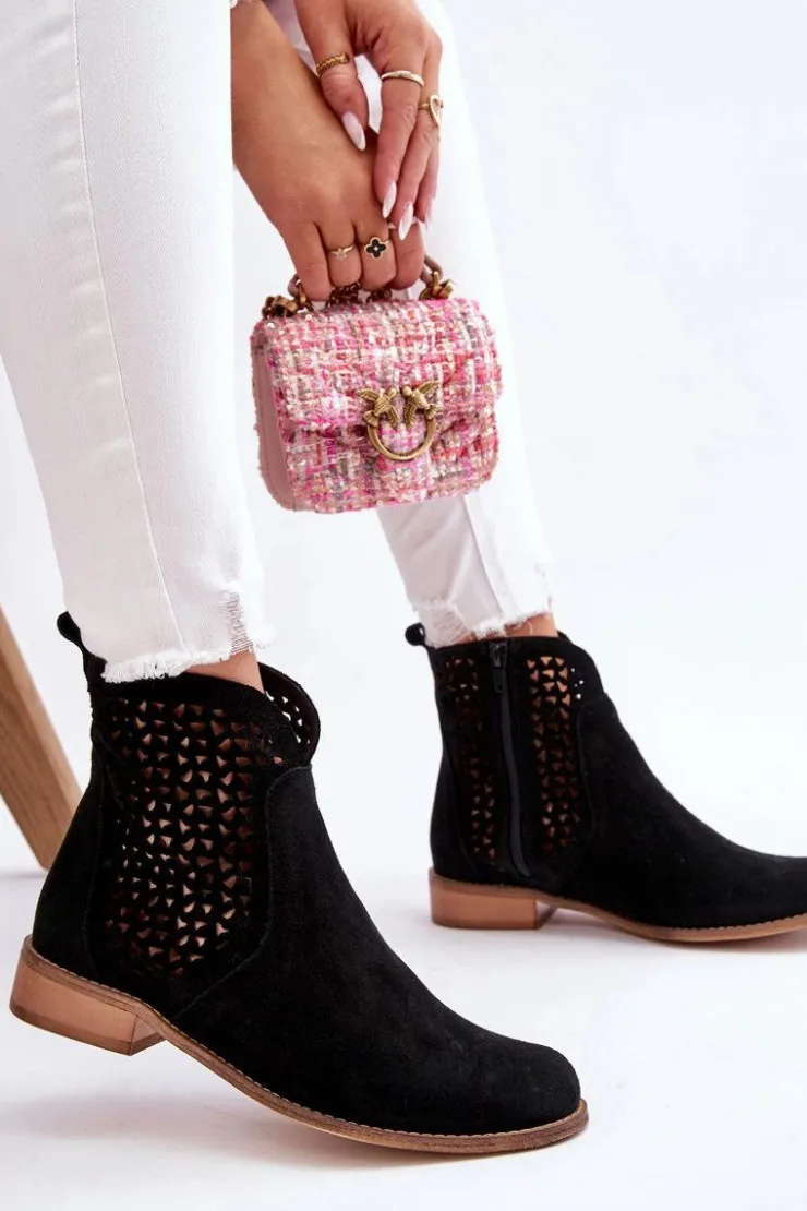 Damskie Boto Zamszowe Botki Nicole 2791/028 Czarne