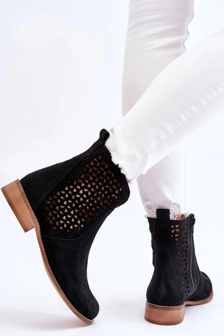 Damskie Boto Zamszowe Botki Nicole 2791/028 Czarne