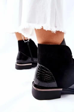 Damskie Buty Sergio Leone Zamszowe Botki Ocieplane Sergio Leone BT401 Czarne