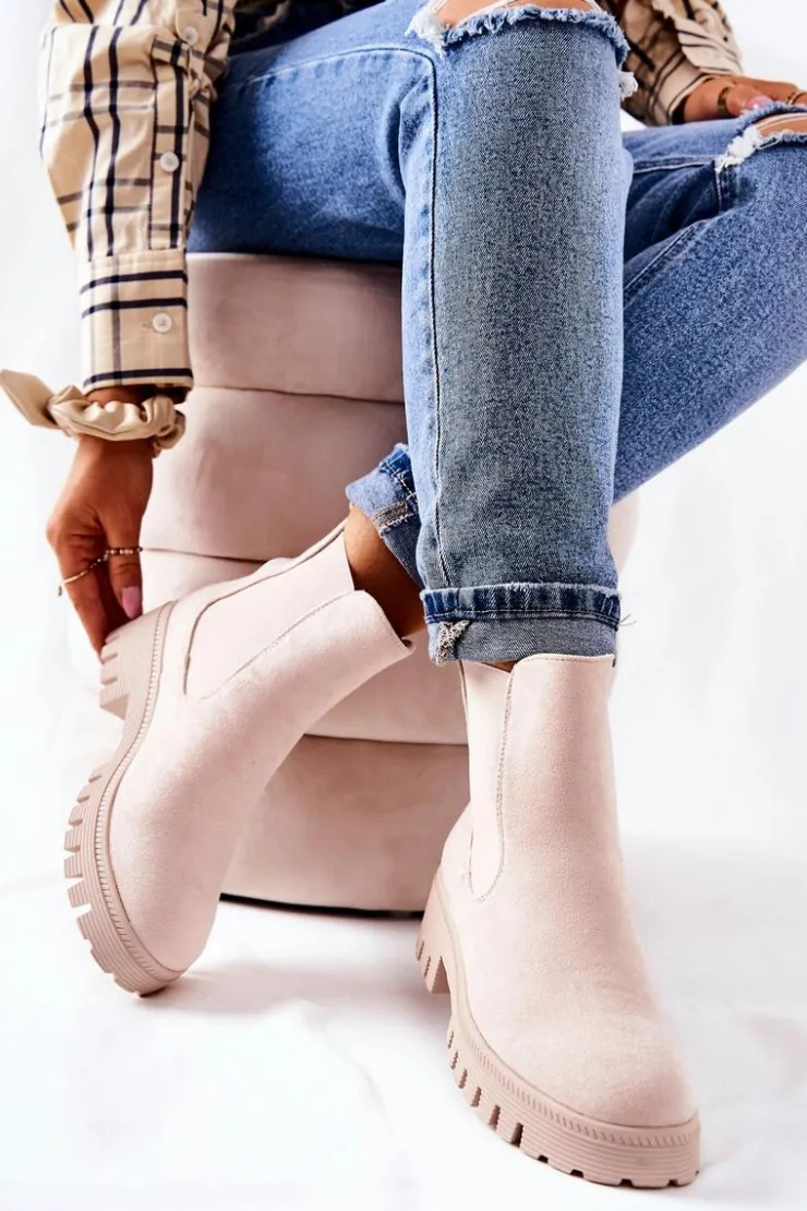 Boto Botki Zimowe Damskie|Brązowe I Beżowe Botki*Zamszowe Botki Ocieplane Jasnobeżowe Tozzi