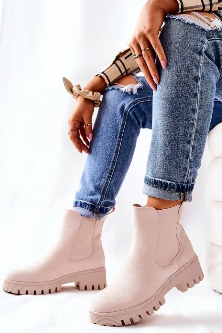 Boto Botki Zimowe Damskie|Brązowe I Beżowe Botki*Zamszowe Botki Ocieplane Jasnobeżowe Tozzi