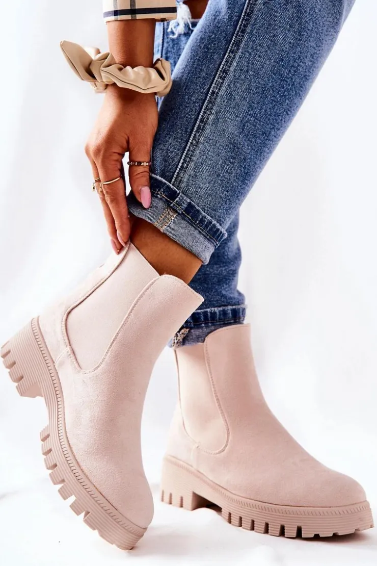 Boto Botki Zimowe Damskie|Brązowe I Beżowe Botki*Zamszowe Botki Ocieplane Jasnobeżowe Tozzi