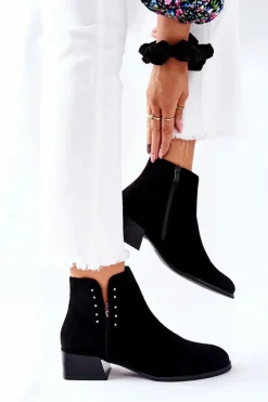 Buty Sergio Leone Czarne Botki|Botki Zimowe Damskie*Zamszowe Botki Ocieplane Sergio Leone BT217 Czarne