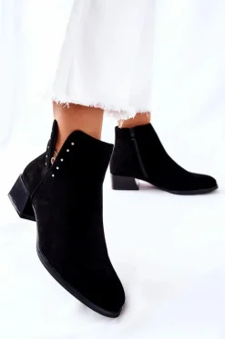 Buty Sergio Leone Czarne Botki|Botki Zimowe Damskie*Zamszowe Botki Ocieplane Sergio Leone BT217 Czarne