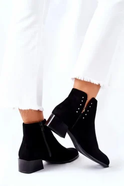 Buty Sergio Leone Czarne Botki|Botki Zimowe Damskie*Zamszowe Botki Ocieplane Sergio Leone BT217 Czarne