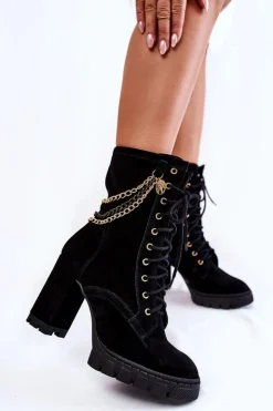 Boto Zamszowe Botki Sznurowane Lewski Shoes 3244/G Czarne