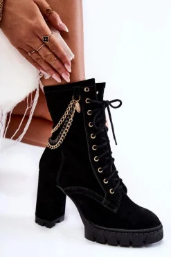 Boto Zamszowe Botki Sznurowane Lewski Shoes 3244/G Czarne