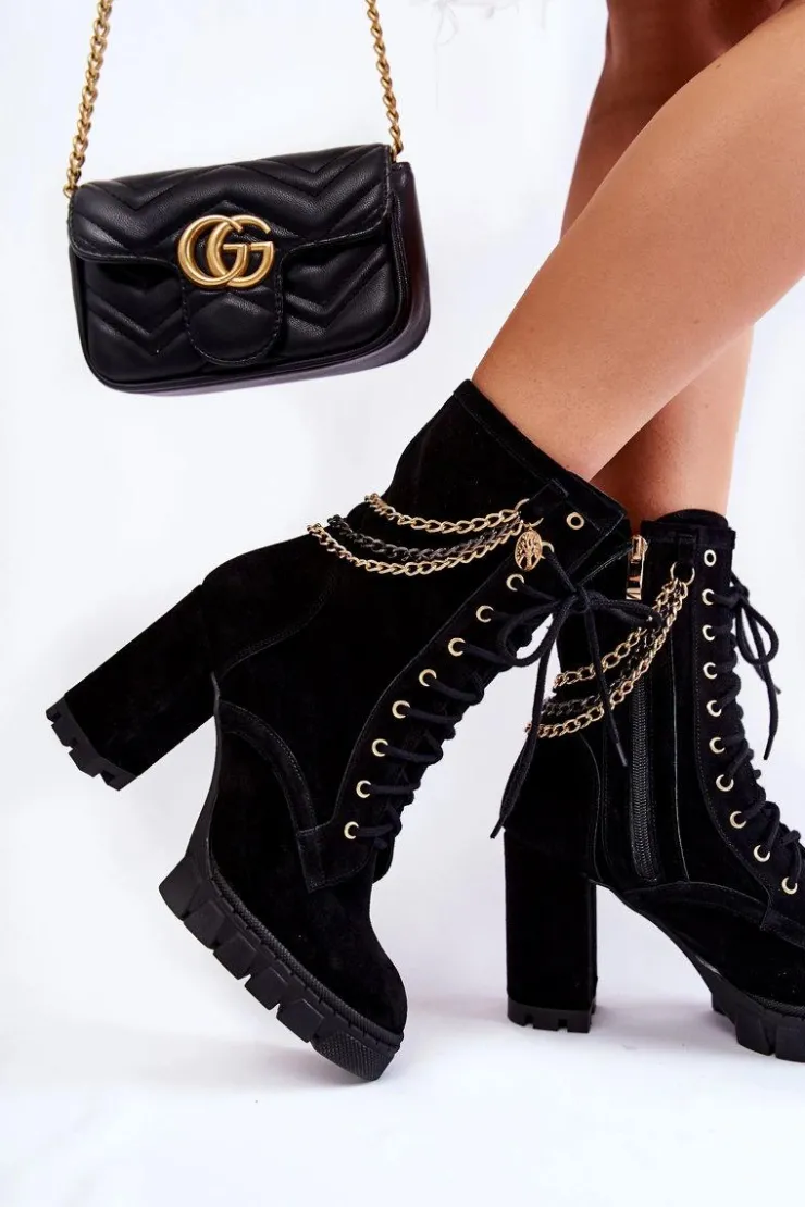 Boto Zamszowe Botki Sznurowane Lewski Shoes 3244/G Czarne