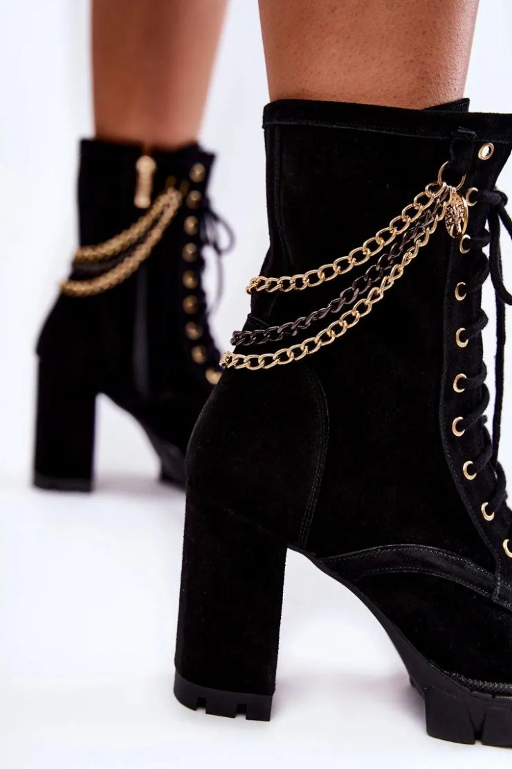 Boto Zamszowe Botki Sznurowane Lewski Shoes 3244/G Czarne