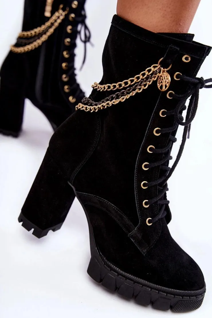 Boto Zamszowe Botki Sznurowane Lewski Shoes 3244/G Czarne