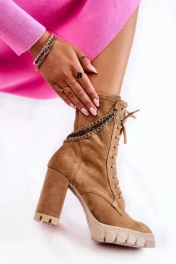 Boto Botki Wiosenne|Botki Skórzane*Zamszowe Botki Sznurowane Lewski Shoes 3244/G Beżowe Beżowy