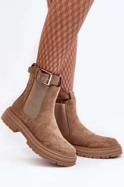 Discount Boto Zamszowe Botki Sztyblety Na Masywnej Podeszwie Beżowe Ozaro