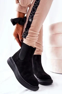 Hot Boto Zamszowe Botki Sztyblety Na Platformie Czarne Marissa