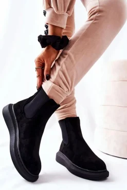 Hot Boto Zamszowe Botki Sztyblety Na Platformie Czarne Marissa