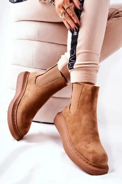 Boto Czarne Botki|Botki Zimowe Damskie*Zamszowe Botki Sztyblety Na Platformie Beżowe Marissa