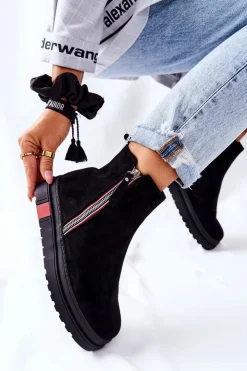 Damskie Boto Zamszowe Botki Sztyblety Na Platformie Czarne Nessa