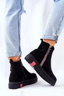 Damskie Boto Zamszowe Botki Sztyblety Na Platformie Czarne Nessa