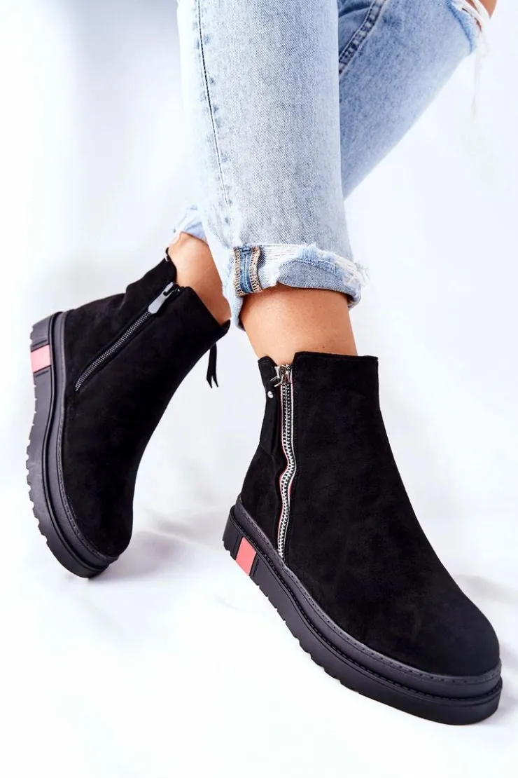 Damskie Boto Zamszowe Botki Sztyblety Na Platformie Czarne Nessa