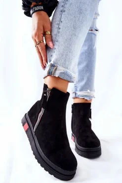Damskie Boto Zamszowe Botki Sztyblety Na Platformie Czarne Nessa