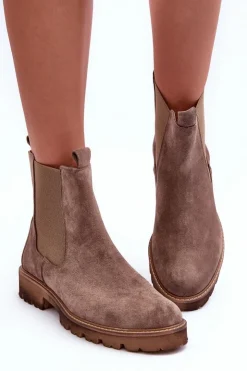 Outlet Boto Zamszowe Botki Sztyblety Brązowe Nicole 2672