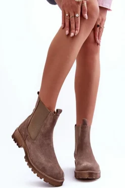 Outlet Boto Zamszowe Botki Sztyblety Brązowe Nicole 2672
