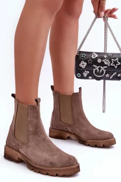 Outlet Boto Zamszowe Botki Sztyblety Brązowe Nicole 2672