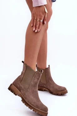 Outlet Boto Zamszowe Botki Sztyblety Brązowe Nicole 2672
