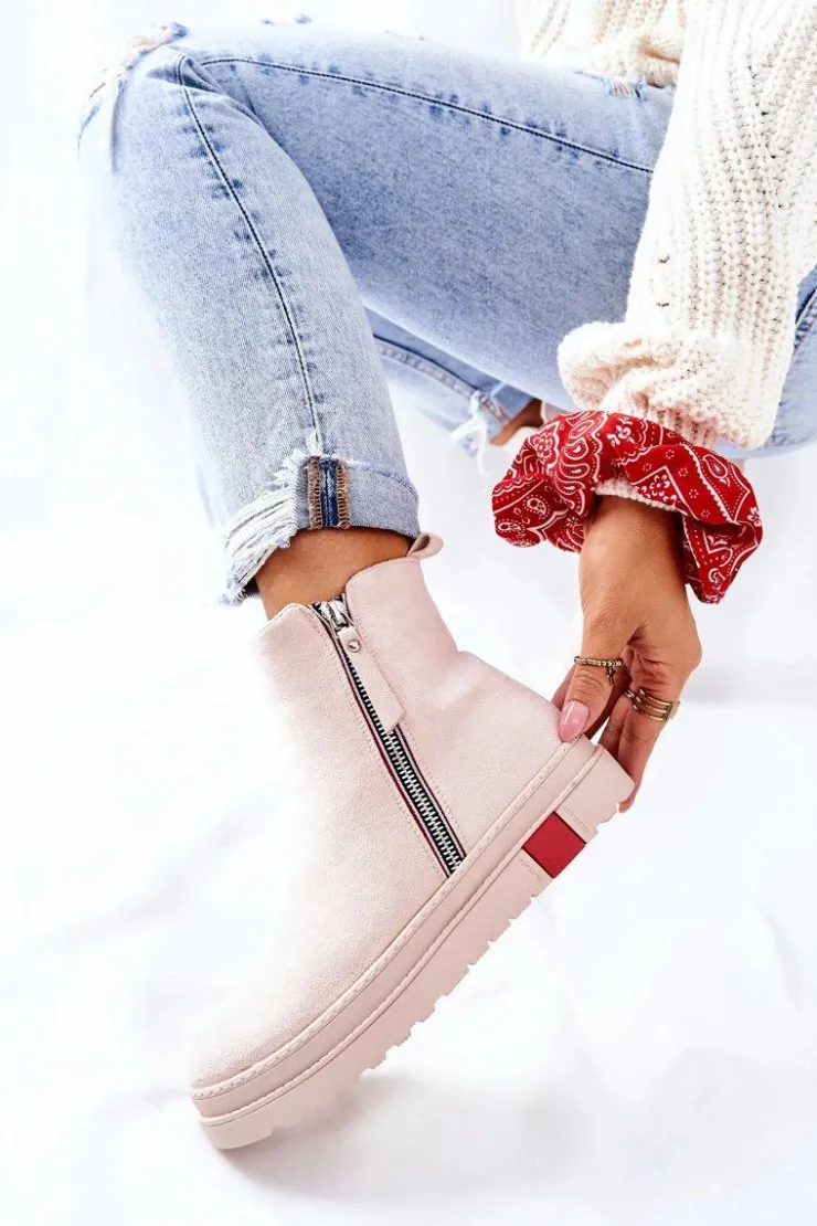 Damskie Boto Zamszowe Botki Sztyblety Na Platformie Beżowe Nessa