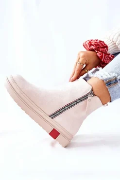 Damskie Boto Zamszowe Botki Sztyblety Na Platformie Beżowe Nessa