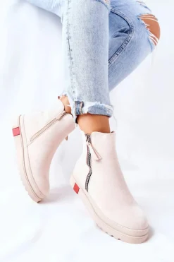 Damskie Boto Zamszowe Botki Sztyblety Na Platformie Beżowe Nessa