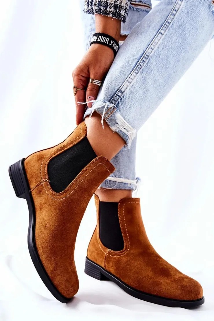 Damskie Boto Zamszowe Botki Sztyblety Camel Astate