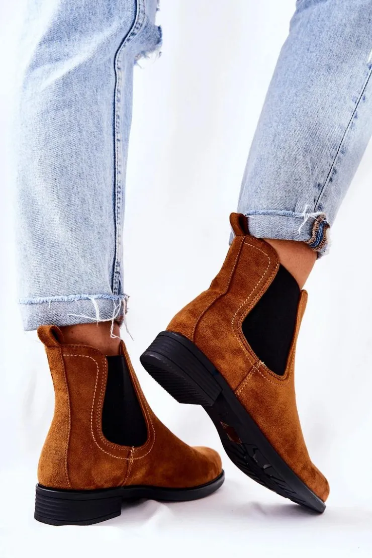 Damskie Boto Zamszowe Botki Sztyblety Camel Astate